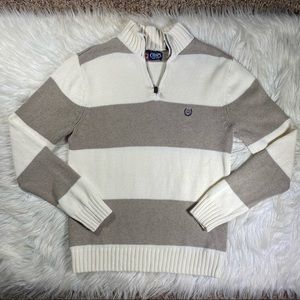Chaps beige cream stripe knit quarter zip medium